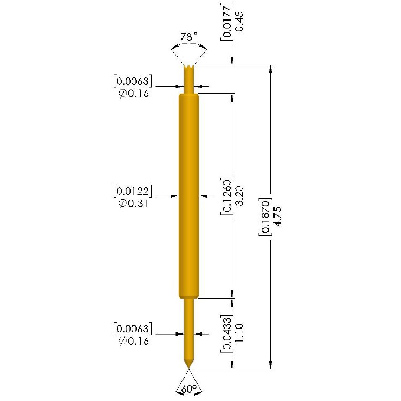 4.75 mm, IC Test Probes, 0.31 mm Diameter, 1A, DE1-031BF32-01C0