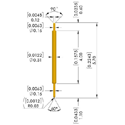 5.70 mm, IC Test Probes, 0.31 mm Diameter, 1A, DE1-031BF40-02C0