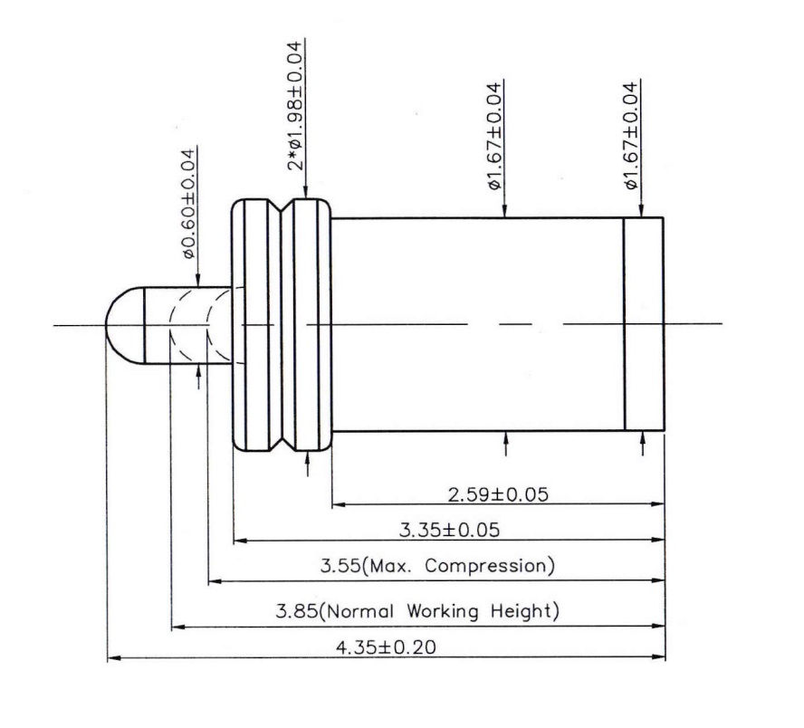 4.35 mm Pogo Pin, 3.85 mm Working Height, P6330FP02-R